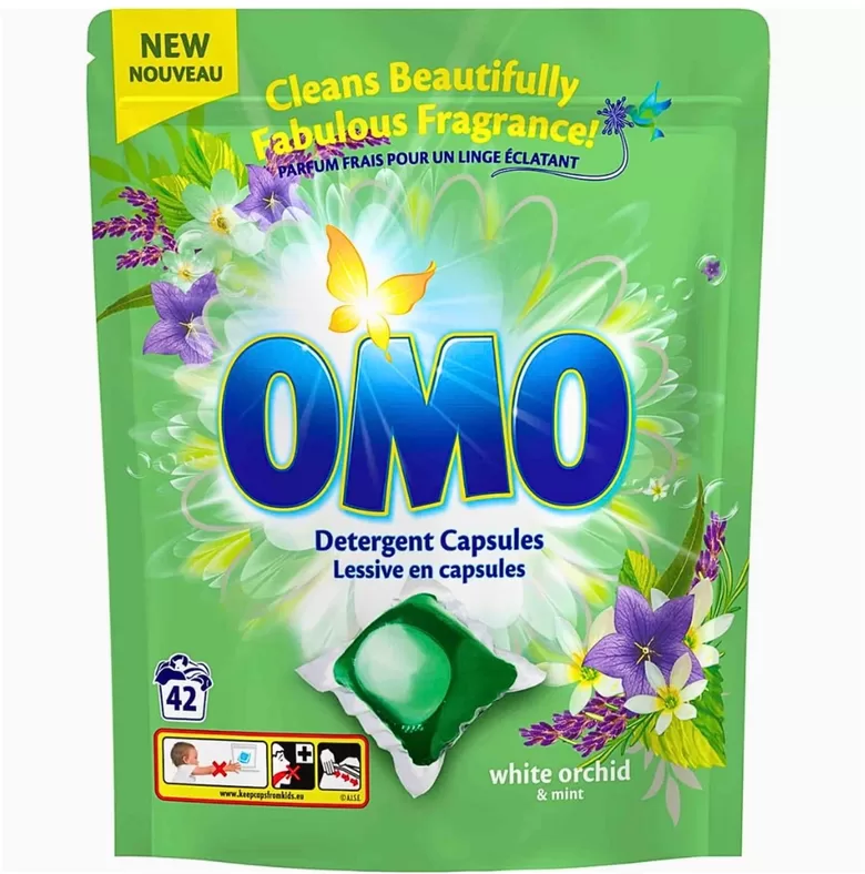 Omo White Orchid & Mint skalbimo kapsulės, 42 vnt.
