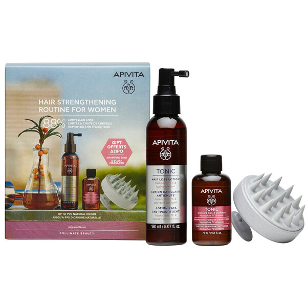 Täiuslik juuksehooldusprogramm Apivita Hair Strengthening Routine for Women.