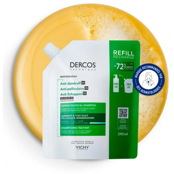 Vichy Dercos pretblaugznu šampūns normāliem un taukainiem matiem, uzpildāms, 390 ml