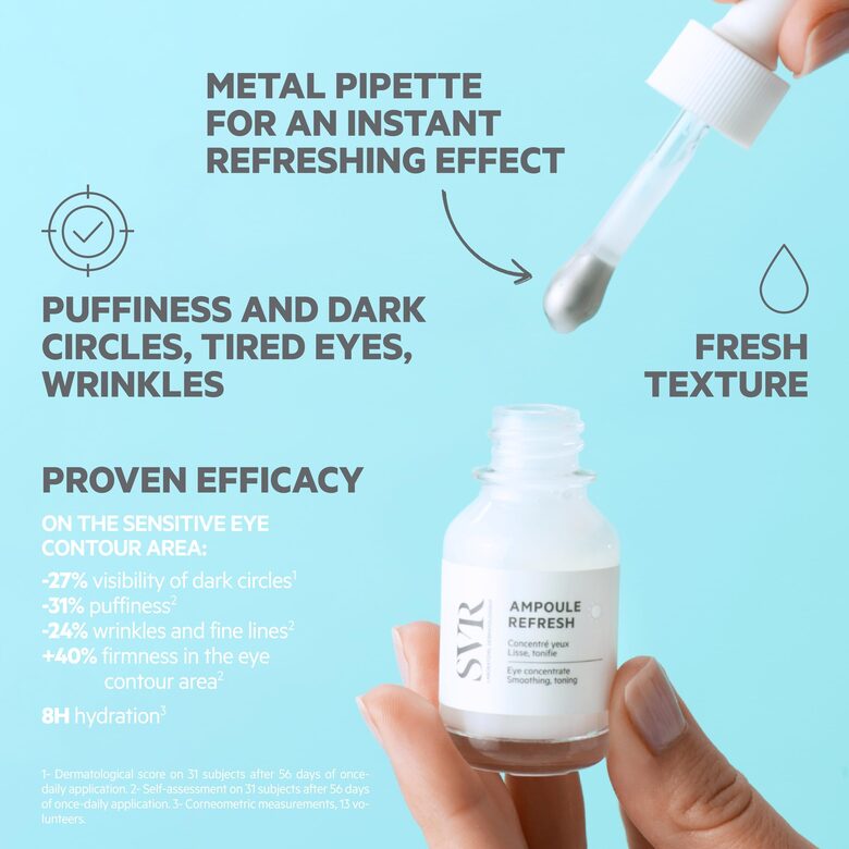 SVR Ampoule Refresh – Silmaümbruse seerum hüaluroonhappe, peptiidide ja kofeiiniga, 15 ml