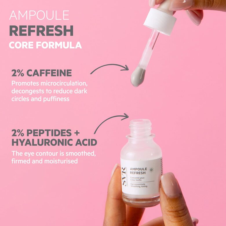 SVR Ampoule Refresh – Silmaümbruse seerum hüaluroonhappe, peptiidide ja kofeiiniga, 15 ml