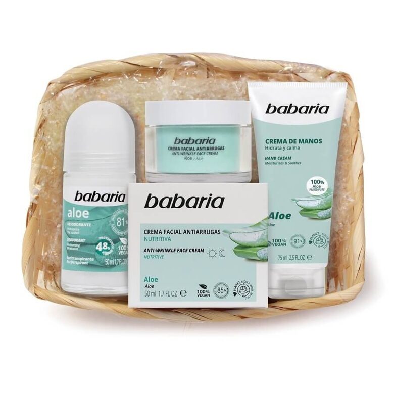 Babaria Aloe Vera Gift Basket (Aloe Vera Cream 225 ml + Roll-On Deodorant + Hand Cream 100 ml)