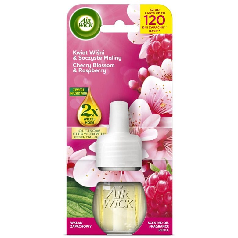 Air Wick Electric Cherry Blossom & Juicy Vadelma sähköisen ilmanraikastimen täyttöpakkaus, 19 ml