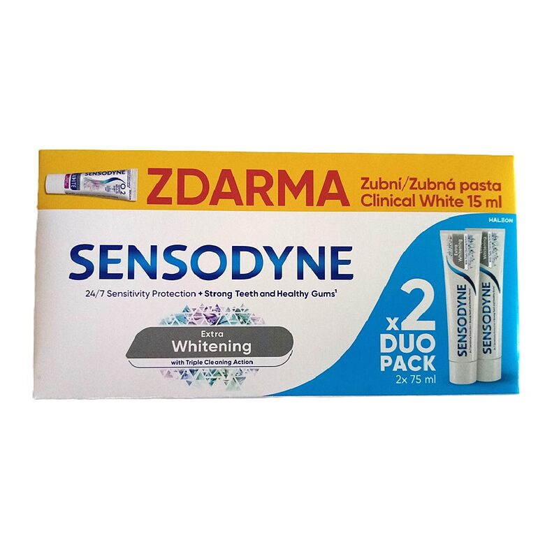 Sensodyne Extra Whitening balinoša zobu pasta jutīgiem zobiem 2 ×, 75 ml