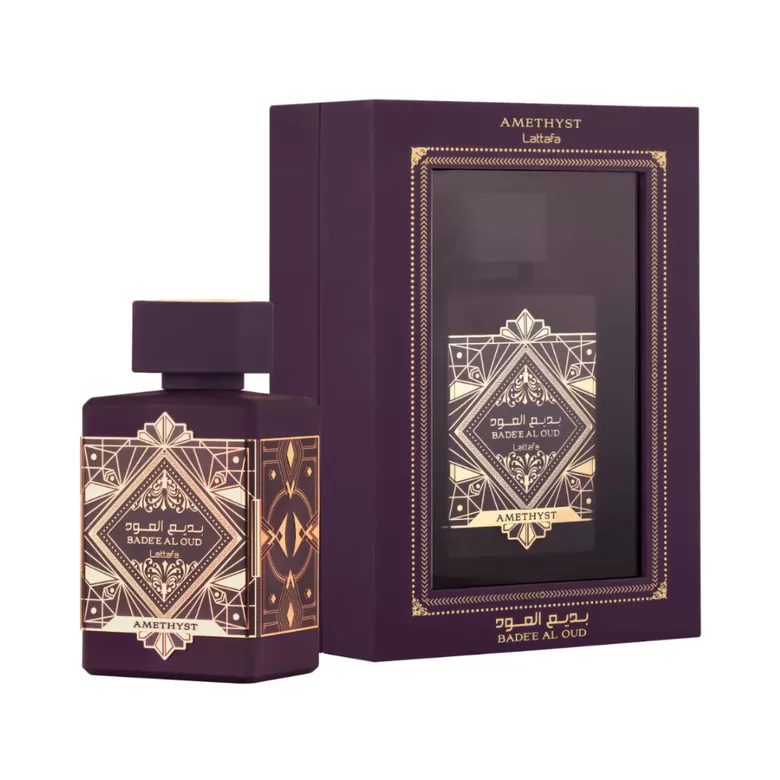 Izsmalcināts austrumnieciski koksnes aromāts Lattafa Bade’e Al Oud Amethyst Eau de Parfum, 100 ml
