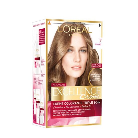 Ilgnoturīga matu krāsa dabīgi tumši blondā tonī L'Oréal Paris Excellence Crème Blonde 7