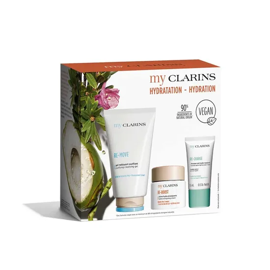 Clarins My Hydration 3-osaline näohoolduskomplekt – Re-Move, Re-Boost, Re-Charge (vegan)