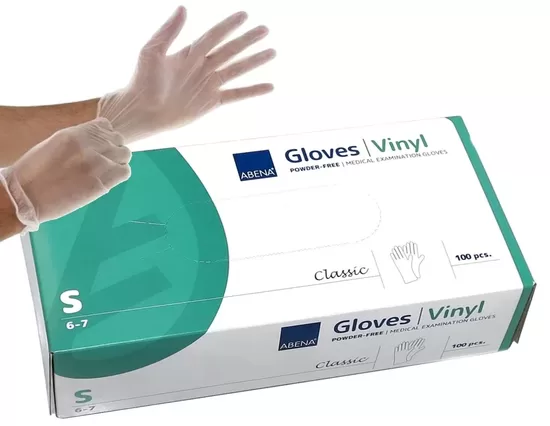 Vinila cimdi bez pulvera – Mazs izmērs (S), 100 gab. iepakojumā