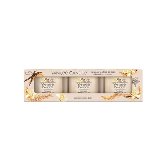 Yankee Candle kinkekomplekt – 3 täidetud votiivküünalt “Vanilla Crème Brûlée”