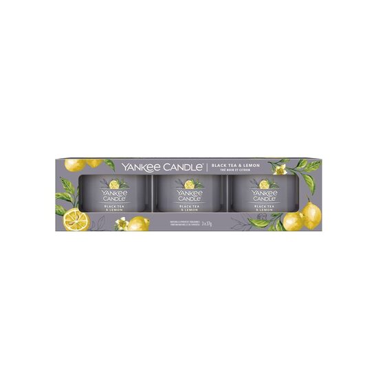 Yankee Candle Dāvanu komplekts – 3 aromātiskas votīvas sveces “Black Tea & Lemon