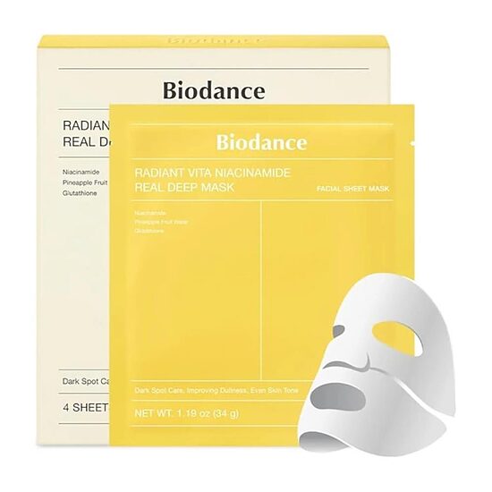 BIODANCE Radiant Vita Niacinamide Real Deep осветляющие гидрогелевые маски для лица 4 × 34 г