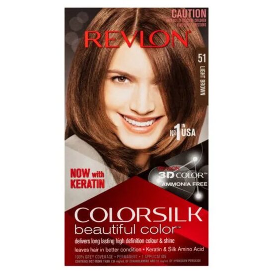Ammoniaagivaba püsiv juuksevärv Revlon ColorSilk Ammonia-Free Hair Dye toonis 51 Light Brown, 59 ml