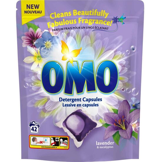 Lavendli ja eukalüpti lõhnaga pesukapslid Unilever Omo Laundry, 42 kapslit