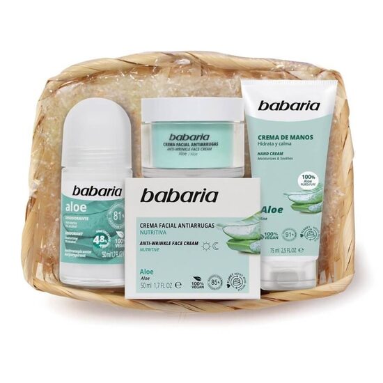 Babaria Aloe Vera Gift Basket (Aloe Vera Cream 225 ml + Roll-On Deodorant + Hand Cream 100 ml)