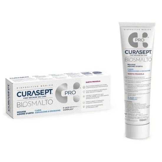 Remineralizējošs zobu mousse ar patīkamu zemeņu garšu Curasept Biosmalto 50 ml