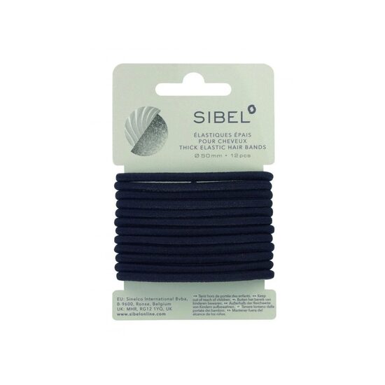 Paksud mustad juuksekummid Sibel Black Thick Elastic, 12 tk