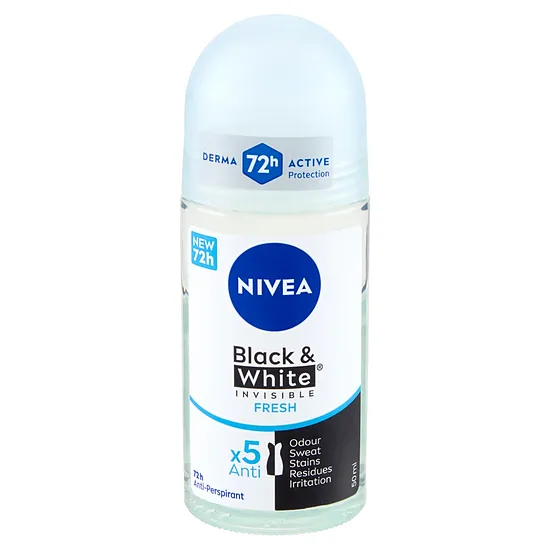 NIVEA Black & White Invisible Fresh rullīša antiperspirants sievietēm 50 ml.