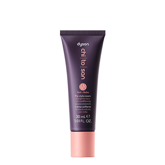 Dyson Chitosan Pre-style Cream Straight to Wavy Rich Conditioning 30 ml — hiustenmuotoiluvoide suorille ja laineikkaille hiuksille — täyteläinen hoito