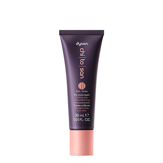 Dyson Chitosan Pre-style Cream Curly to Coily Rich Conditioning 30 ml — hiustenmuotoiluvoide kiharille ja voimakkaasti kiharille hiuksille — täyteläinen hoito