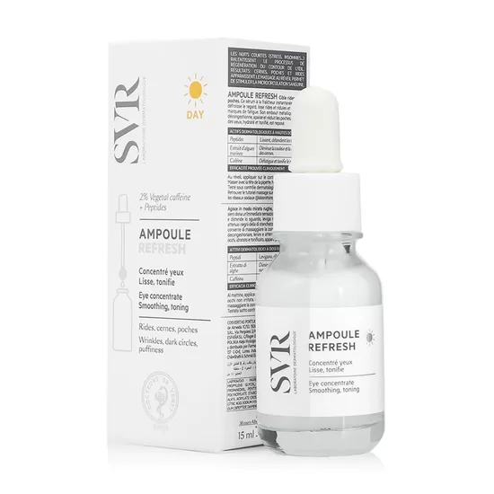 SVR Ampoule Refresh – Atsvaidzinošs acu serums ar hialuronskābi, peptīdiem un kofeīnu, 15 ml