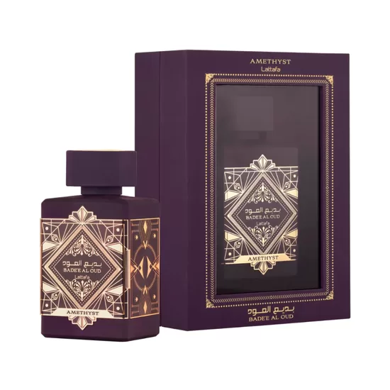 Izsmalcināts austrumnieciski koksnes aromāts Lattafa Bade’e Al Oud Amethyst Eau de Parfum, 100 ml