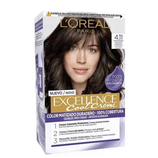 Ilgnoturīga matu krāsa ar vēsi brūnu toni L'Oréal Paris Excellence 4.11